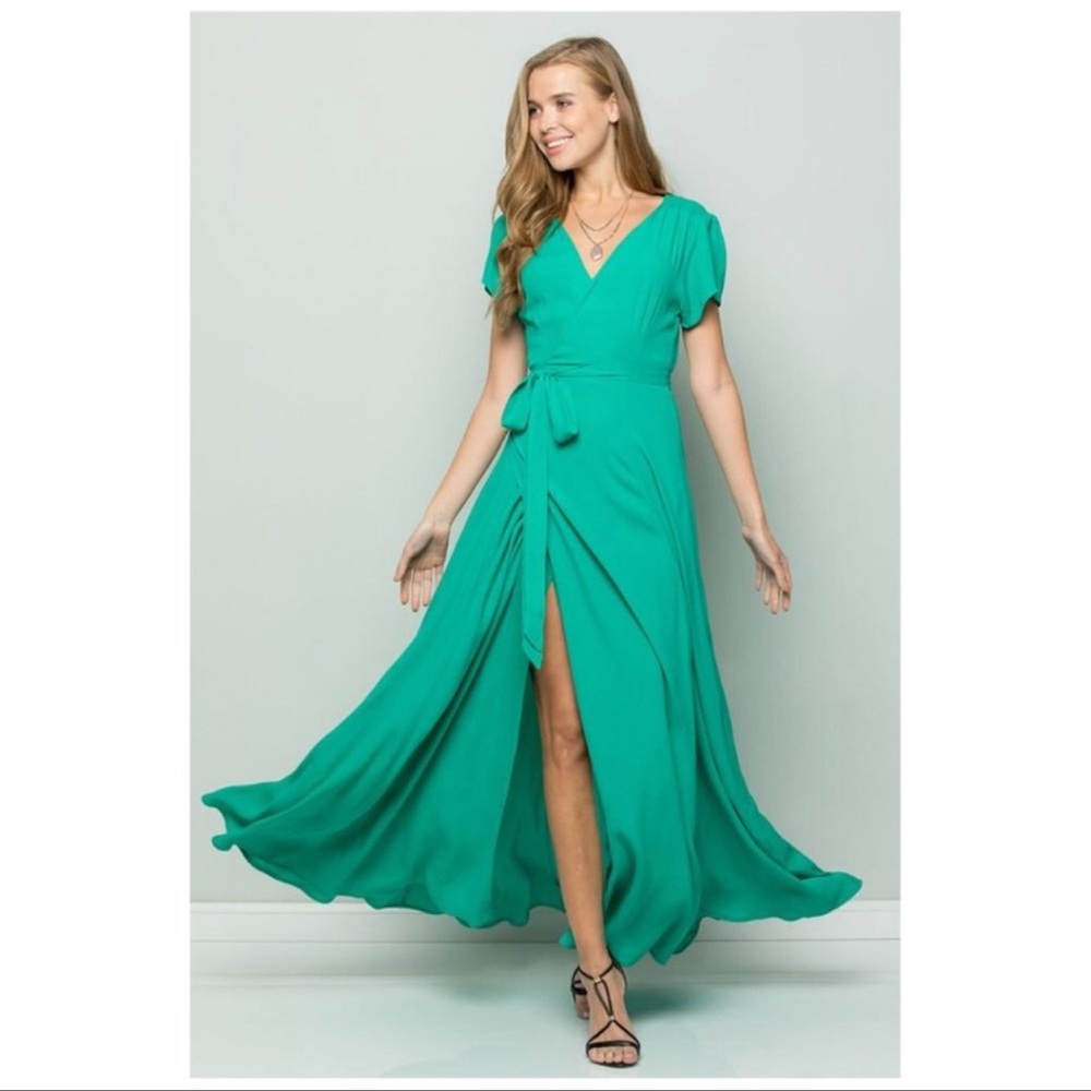 Emerald Maxi Wrap Dress Classic Style